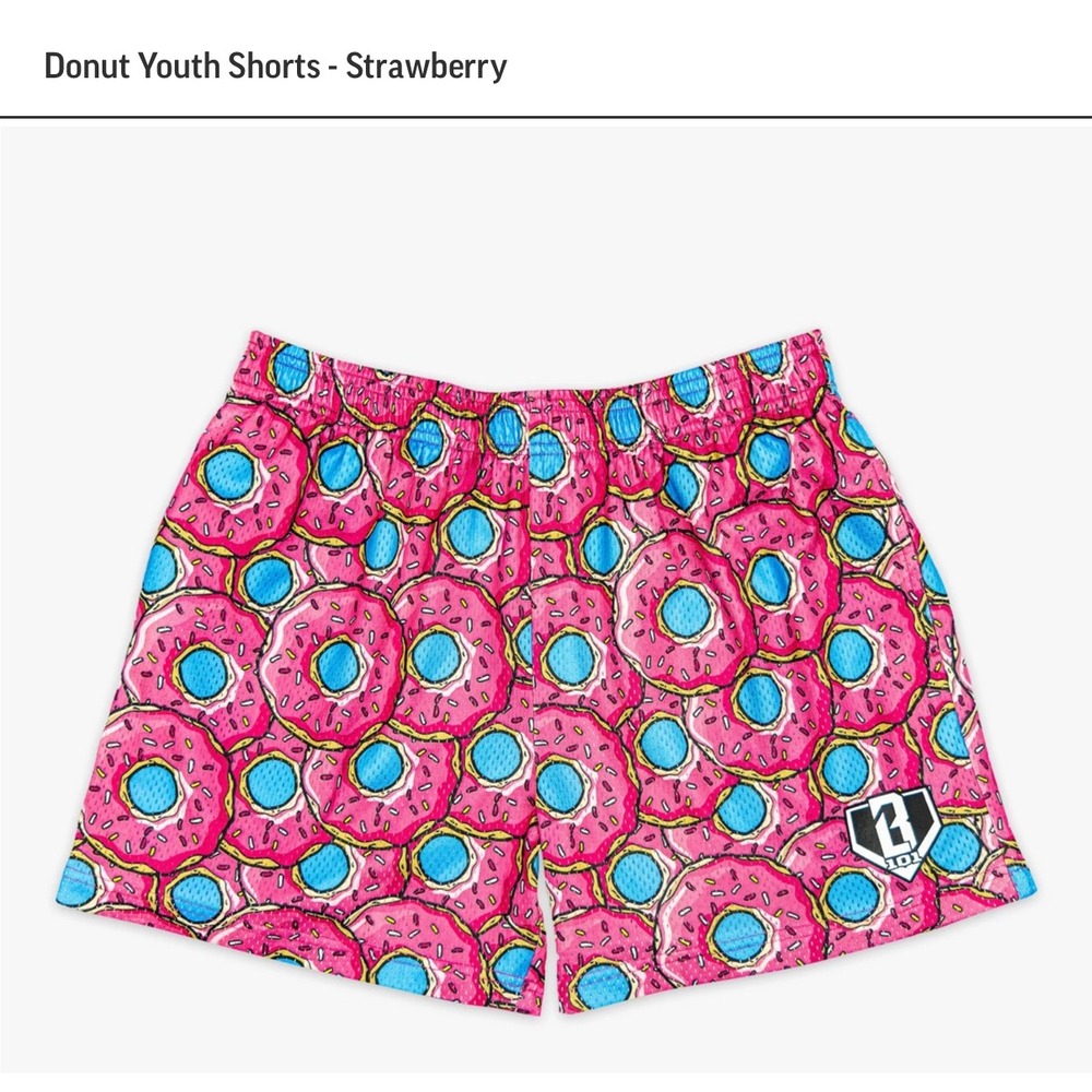 NEW! B101 Baseball Lifestyle 101 Donut Shorts Youth YL 10-12 Pink Athletic